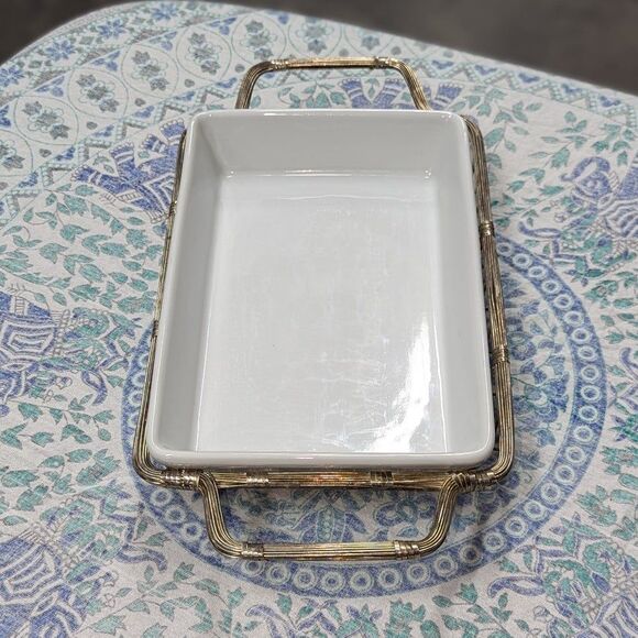 International Silver Company Handled Serving Basket White Casserole Dish - Picture 3 of 7